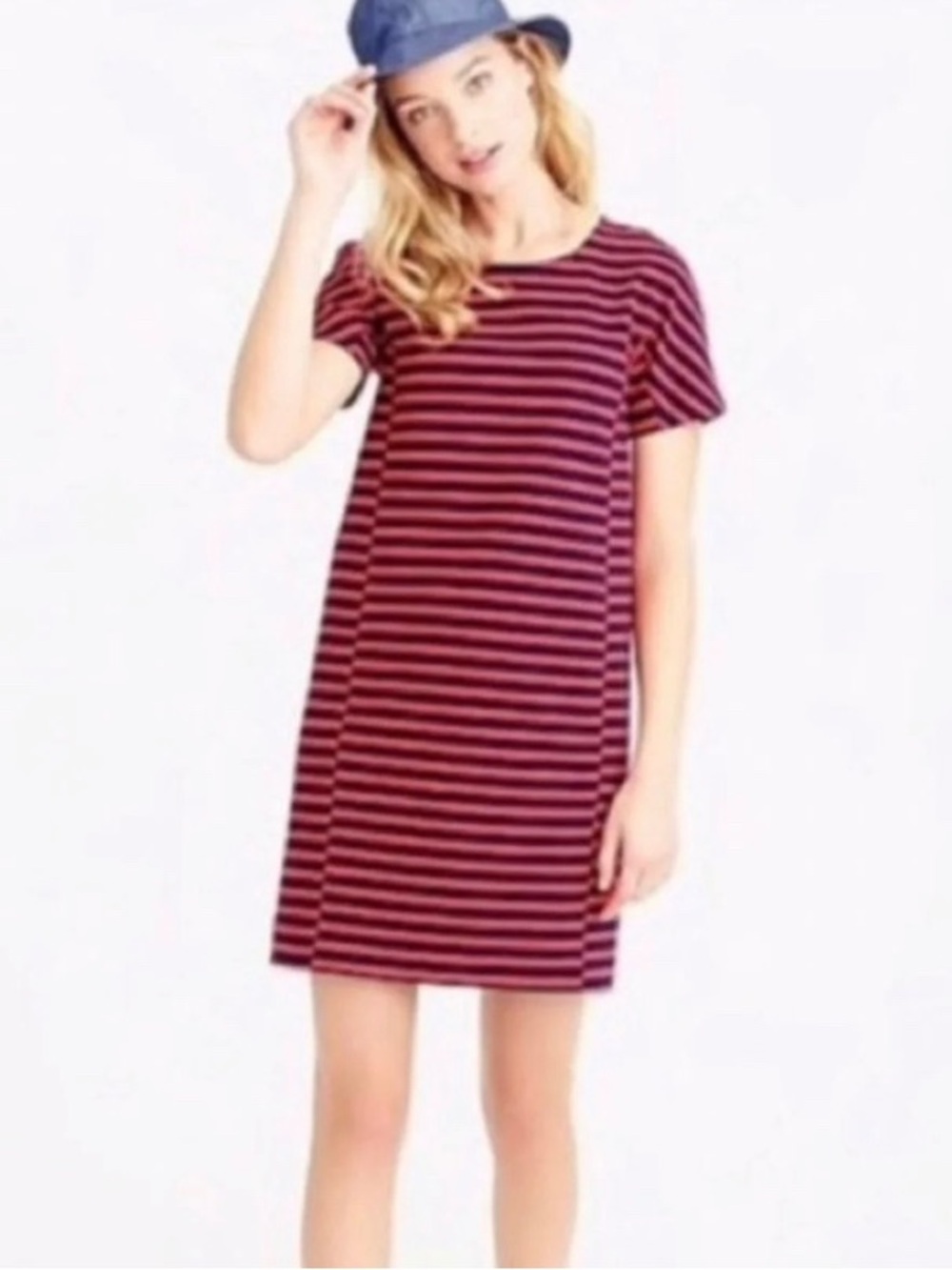 J.Crew Striped T-Shirt Dress Size Small Red Blue Short Sleeve C6514
